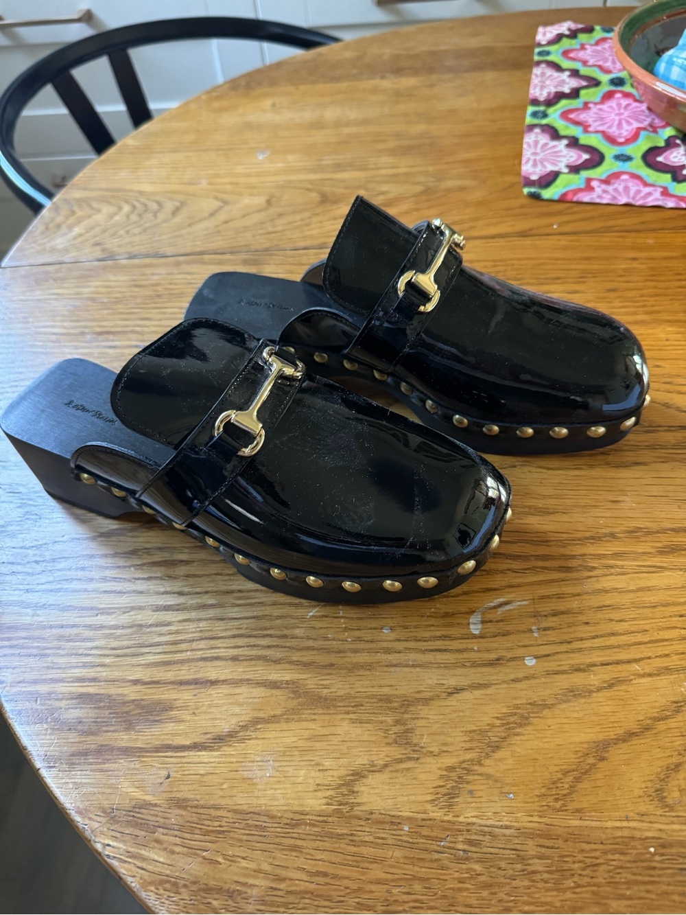 & Other Stories Black Patent Mule Clogs with Gold Bit